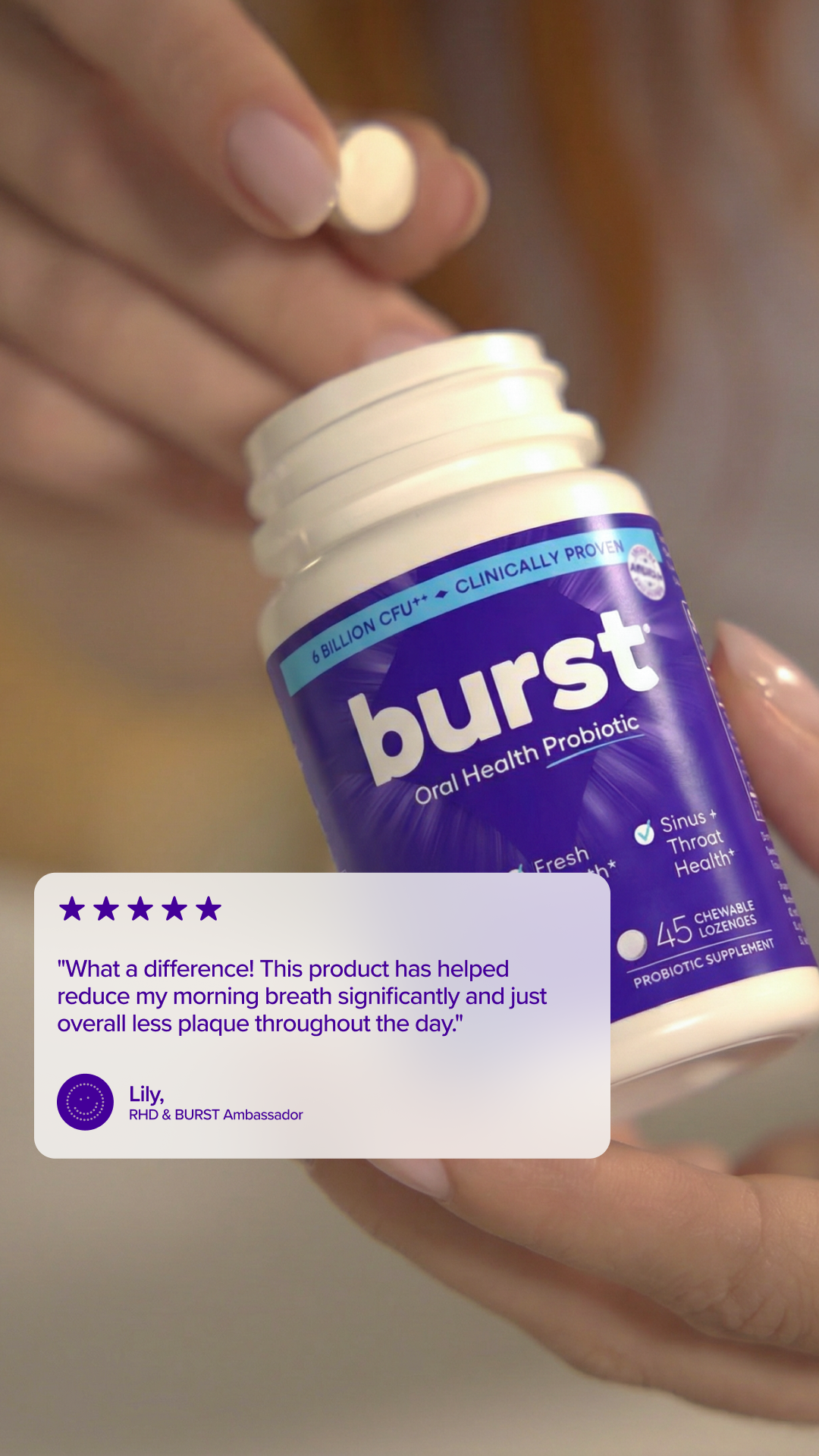 The reviews are in ⭐️💪  BURST Oral Probiotics fight bad breath at the source, supporting a healthier oral balance with 6 clinically backed probiotic strains.*