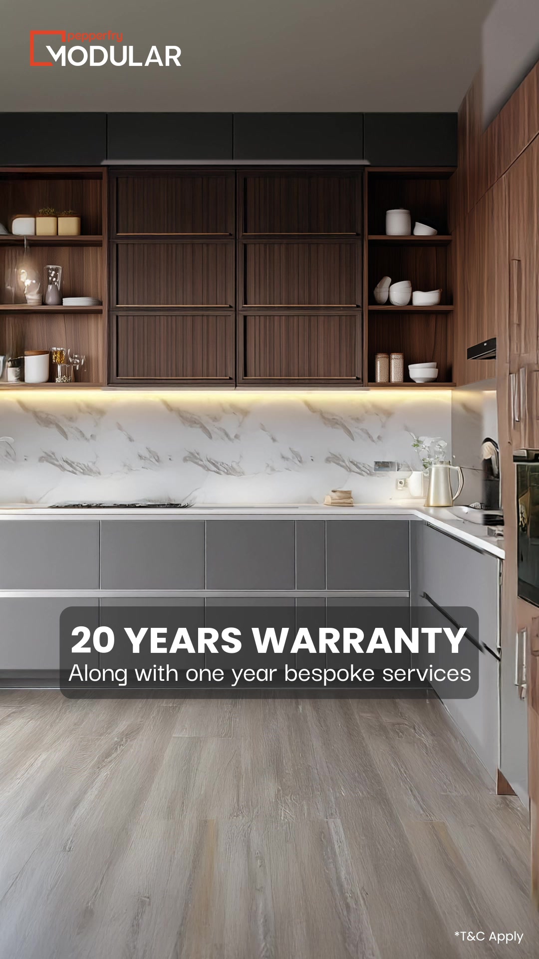 Give your interiors a stunning modular makeover backed by a solid 20‑year warranty for long‑lasting peace of mind.
✔️ Premium, custom-fit modular interiors
✔️ 20-year warranty plus 1-year warranty on bespoke services
✔️ 