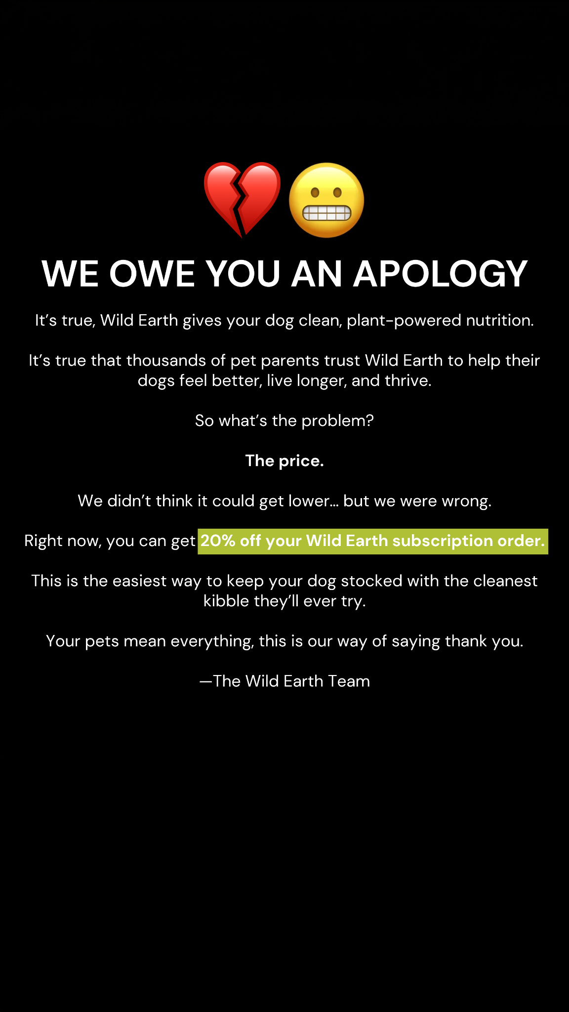 We Owen you an apology here 20% off