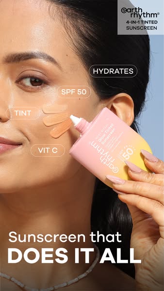 Meet your everyday skin essential. The Earth Rhythm 4-in-1 Tinted Sunscreen with Vitamin C + SPF 50 protects your skin ☀️, hydrates 💧, evens skin tone 🤎, and adds a natural tint ✨so you get skincare, sun care, and glow i