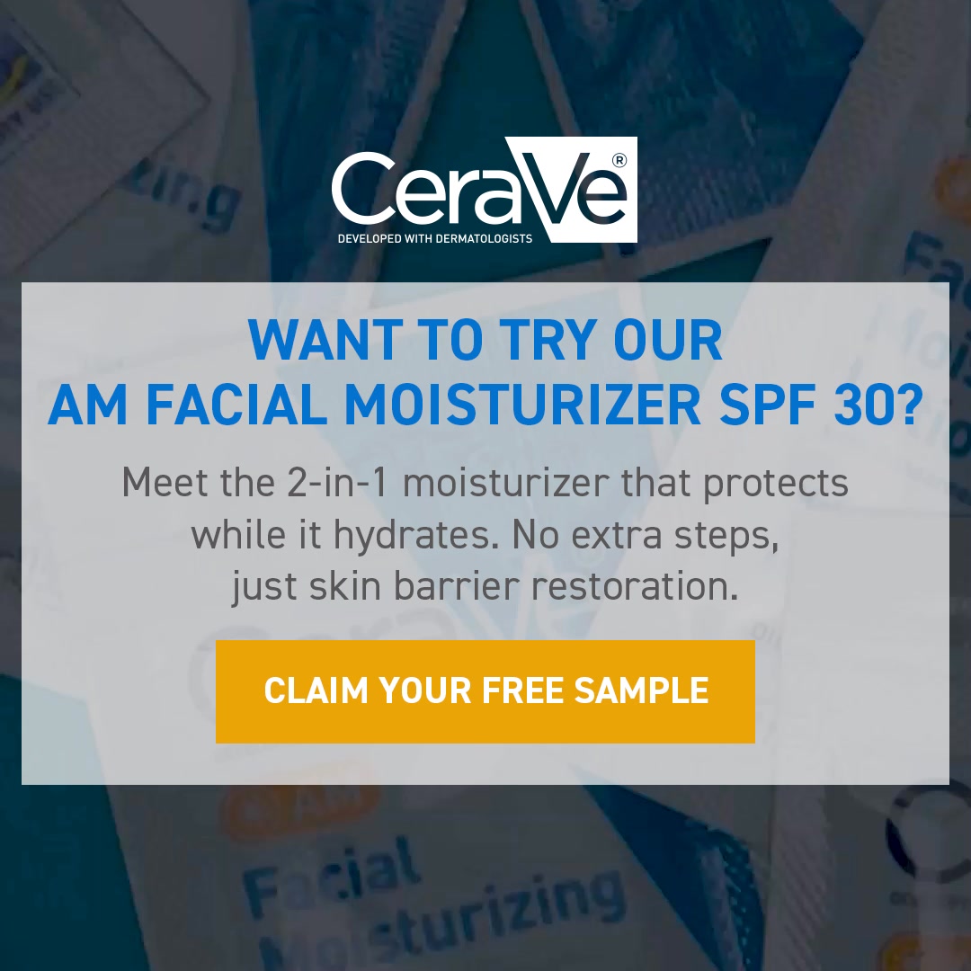 2 steps. 1 bottle. Meet your simple morning skincare staple. Grab a free sample of CeraVe AM 30 while supplies last. ☀️