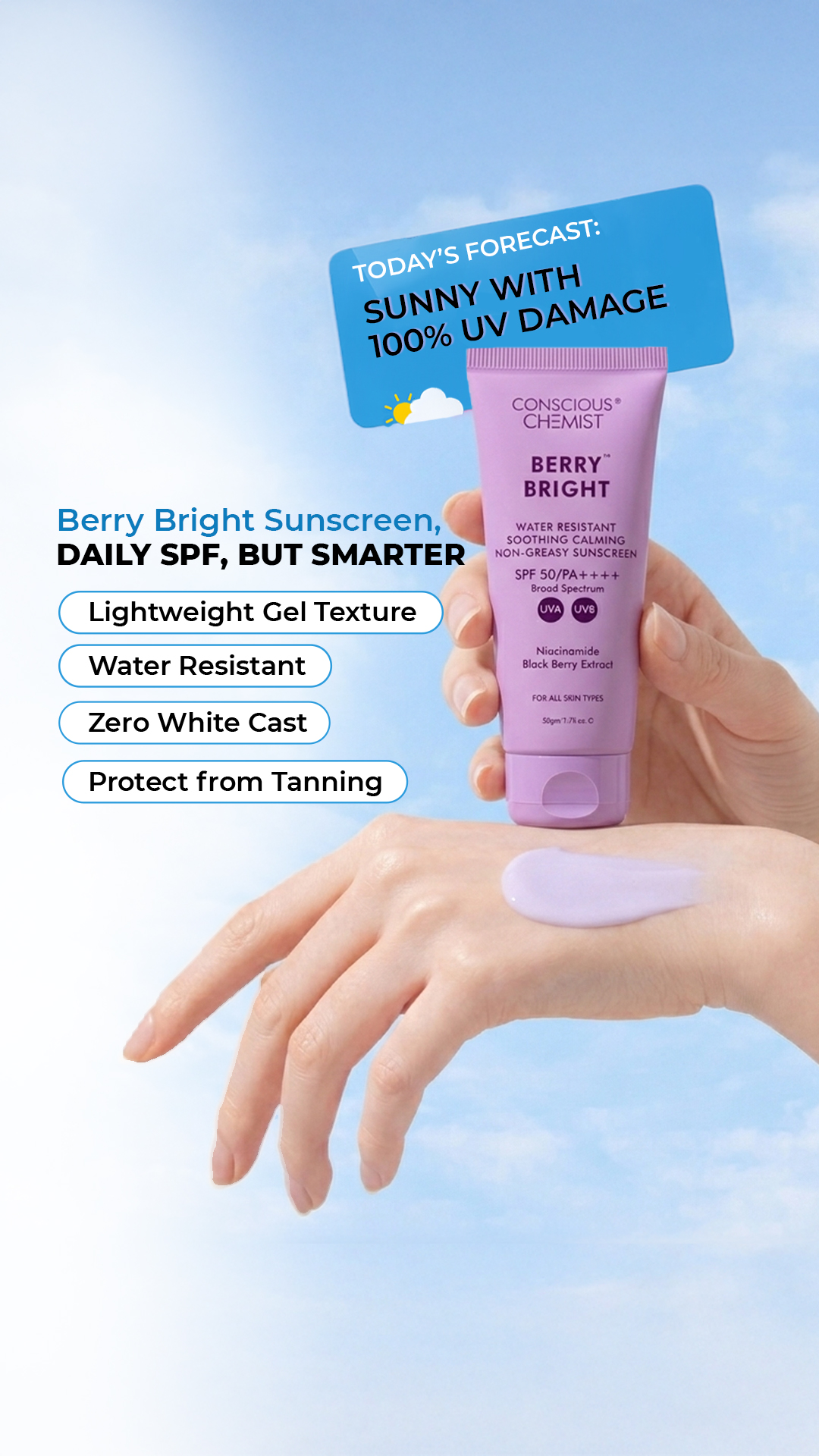 ☀️ Shield up your glow game! Meet Berry Bright Sunscreen — water-resistant, SPF 50 PA++++, and totally non-greasy. Sun protection that feels like skincare. Shop now and glow smarter!