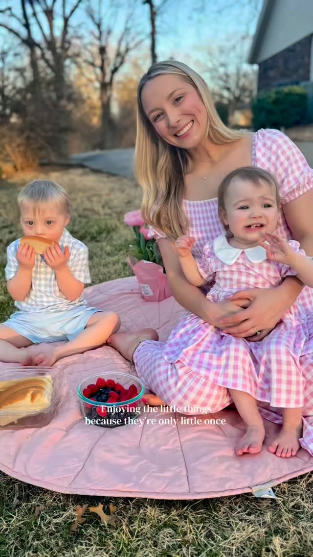 They’re just this little for a little while. Making the memories now, and it’s even more fun when we match @Kyte Baby LLC 🩵🩷 #kytepartner #momlife #momof2 #downsyndrome #cute