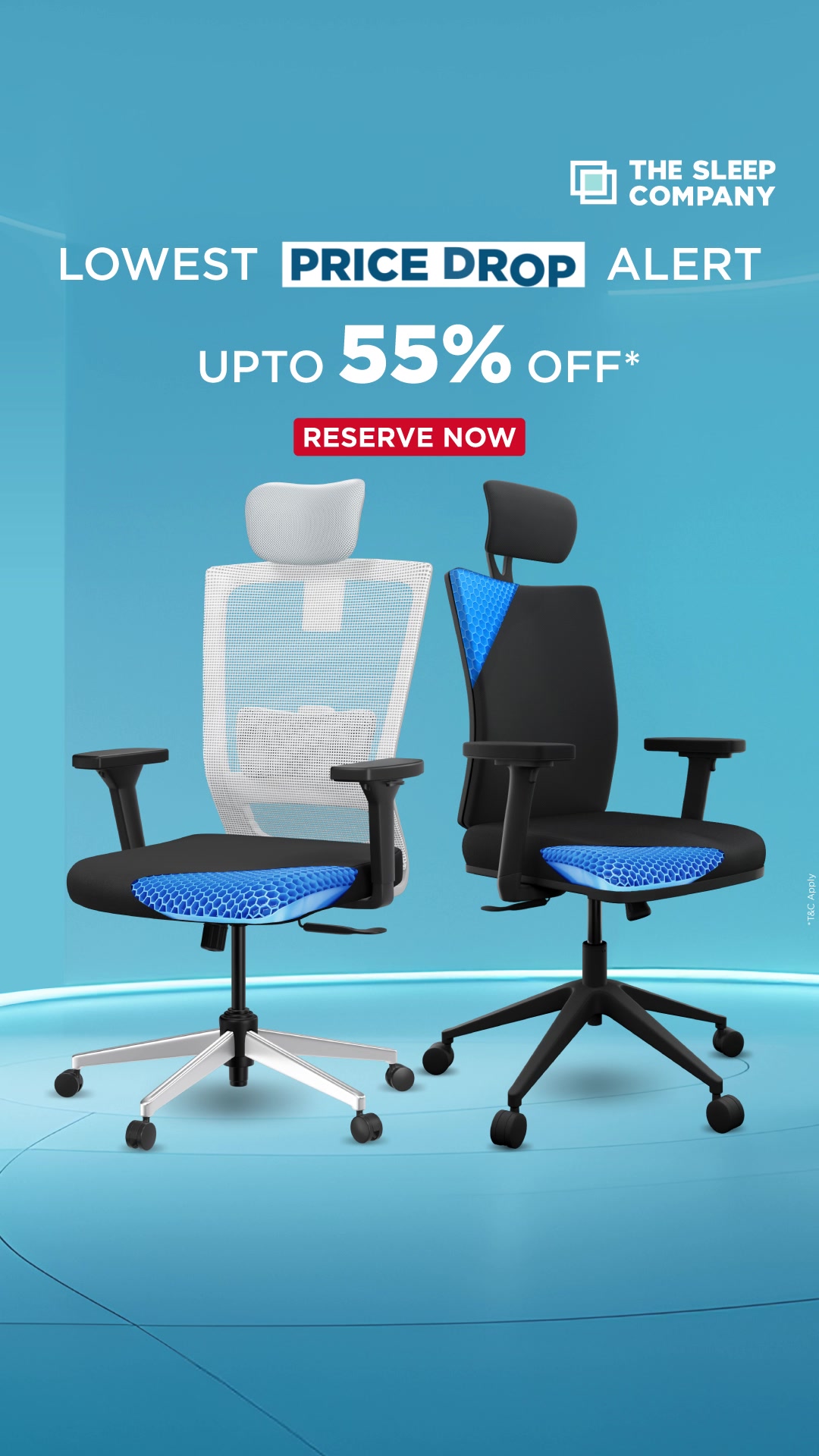 Reserve your Spot and Get up to 5️⃣5️⃣% Off on SmartGRID chair.

🔥 Unbeatable Prices! Don't Miss Out!💥

The Sleep Company Chairs with its unique design comes with many postural benefits for you. 

  ✔️ Patented SmartGRID