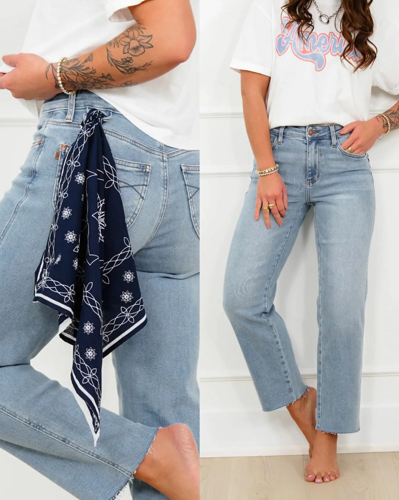 Judy Blue Straight Leg Ankle Jeans with Bandana Loop