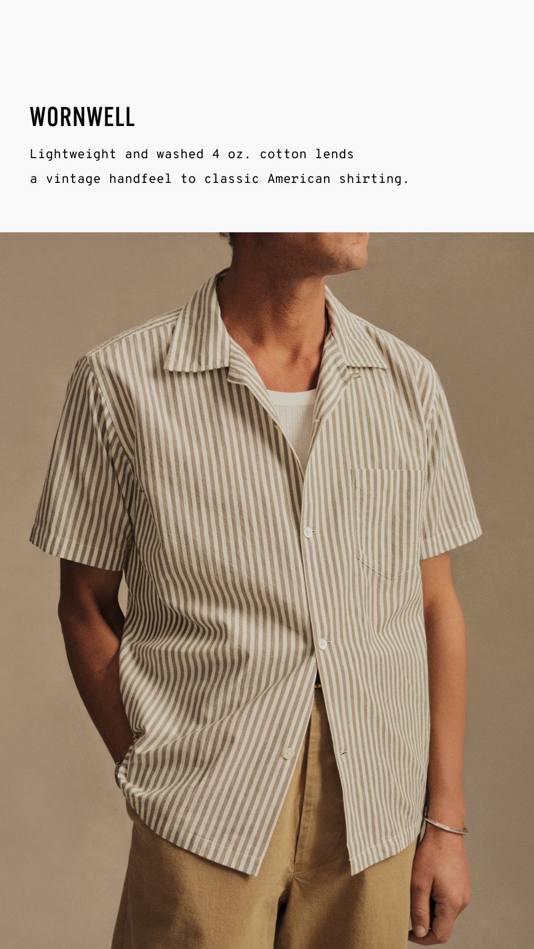 Lightweight and washed 4 oz. cotton lends a vintage handfeel to classic American tailoring.
