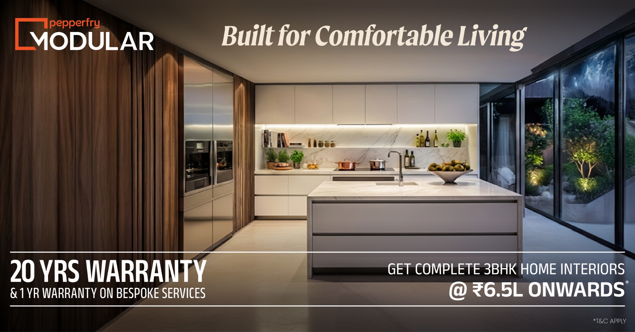 Say goodbye to renovation worries! 🏠
✅ 20-year warranty for long-lasting durability
✅ 1-year bespoke service guarantee 
✅ Affordable 3 BHK interiors from ₹6.5L 
Invest in worry-free living with modular interiors that del