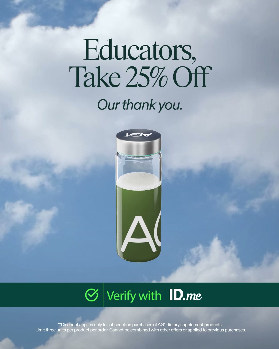 25% Off AG1 for Those Who Serve**