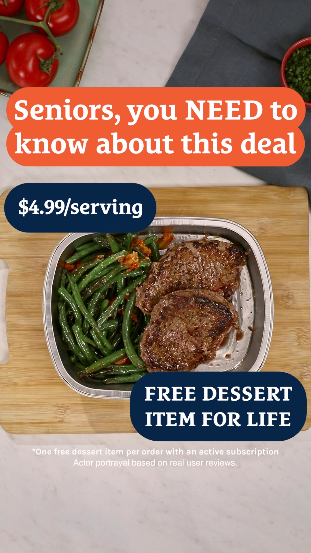 THIS is a game-changer🔥 Get Oven-Ready meals delivered with EVERYTHING included.
  
👌Easy Prep 
🎉No Mess 
👏Only $4.99/serving 
📦Free Shipping on the 1st box 
🍪Free Dessert item for LIFE