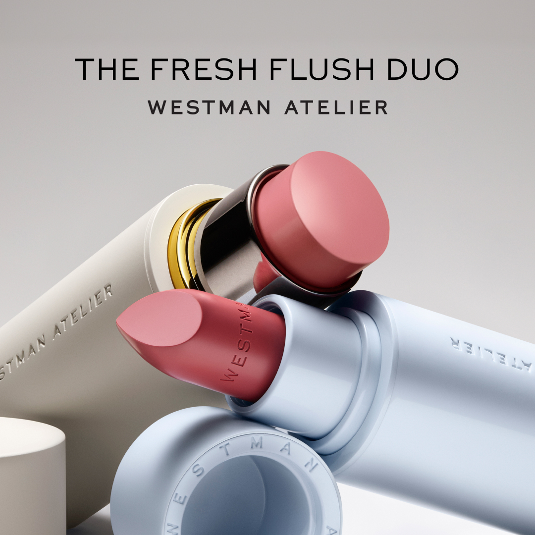 Two swipes, pure joy. The Fresh Flush Duo, featuring Baby Cheeks Blush Stick and HydroBalm Tinted Lipstick.