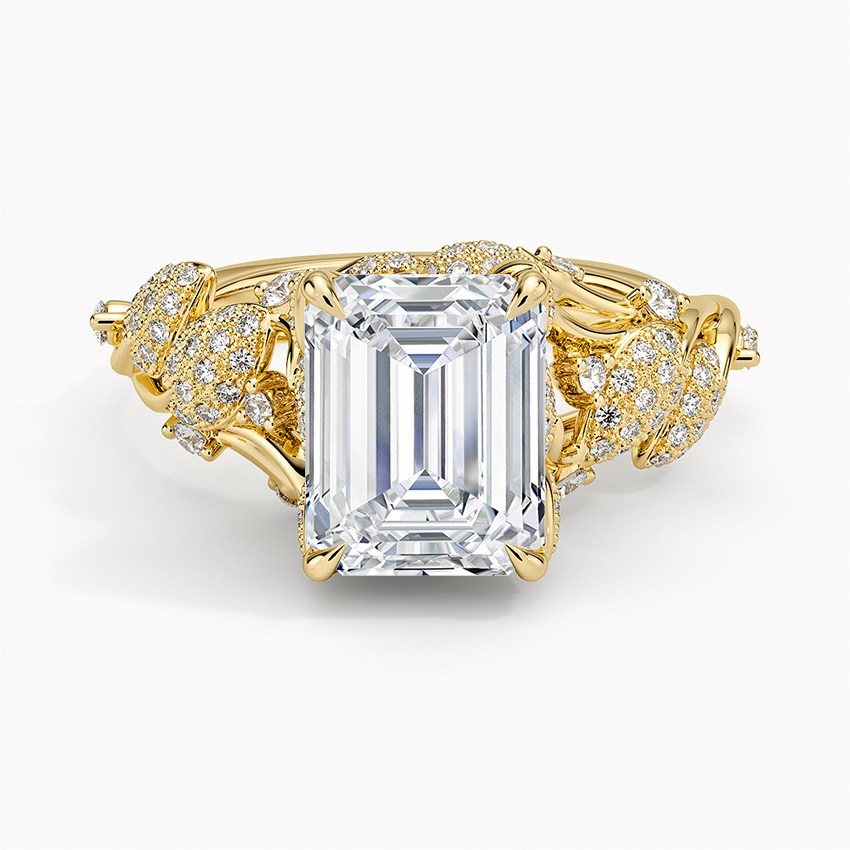 Luxe Canopy Diamond Engagement Ring with an Emerald Cut Lab Diamond - 18K Yellow Gold