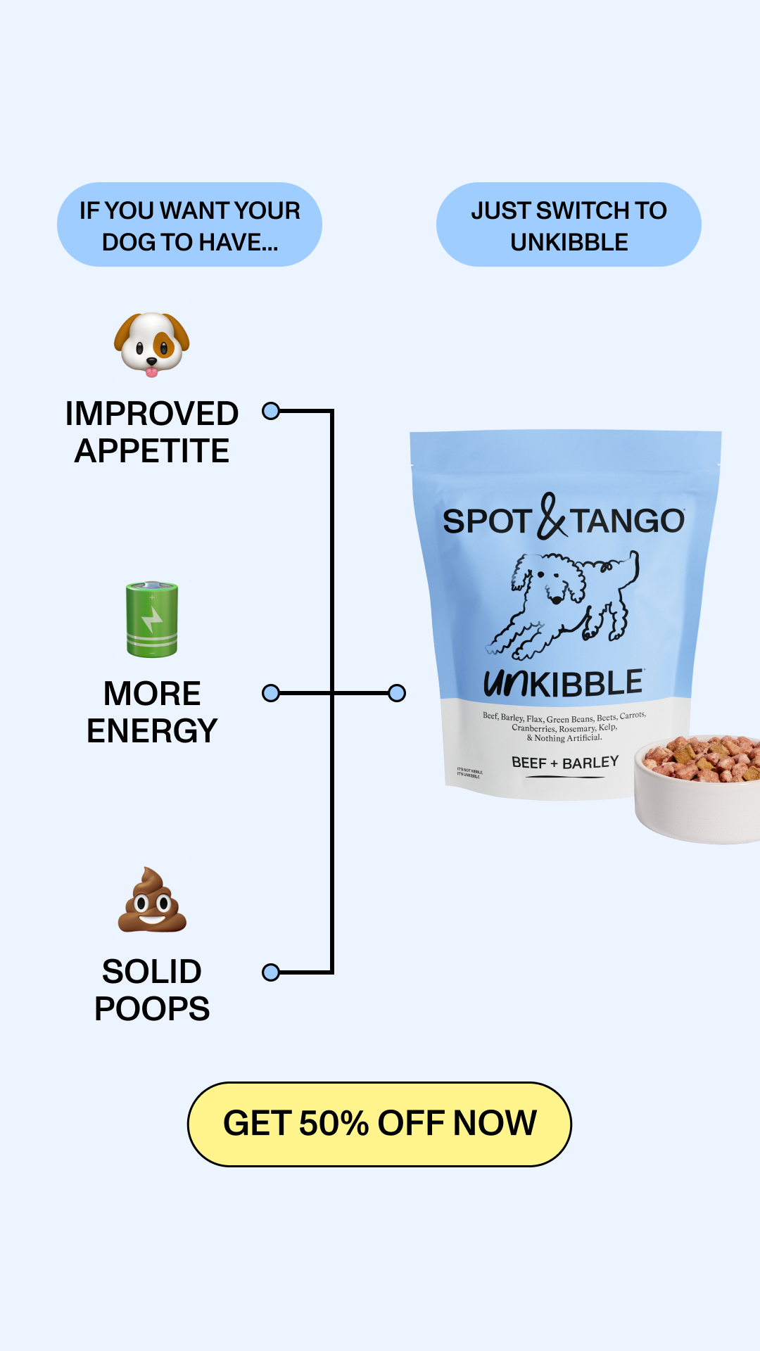 WARNING: You're Probably Overpaying for Dog Food!

Say goodbye to frozen, processed meals! 
Get 50% OFF your first trial of UnKibble, the vet-developed food made with whole ingredients.
No fridge needed!
Delivered right 