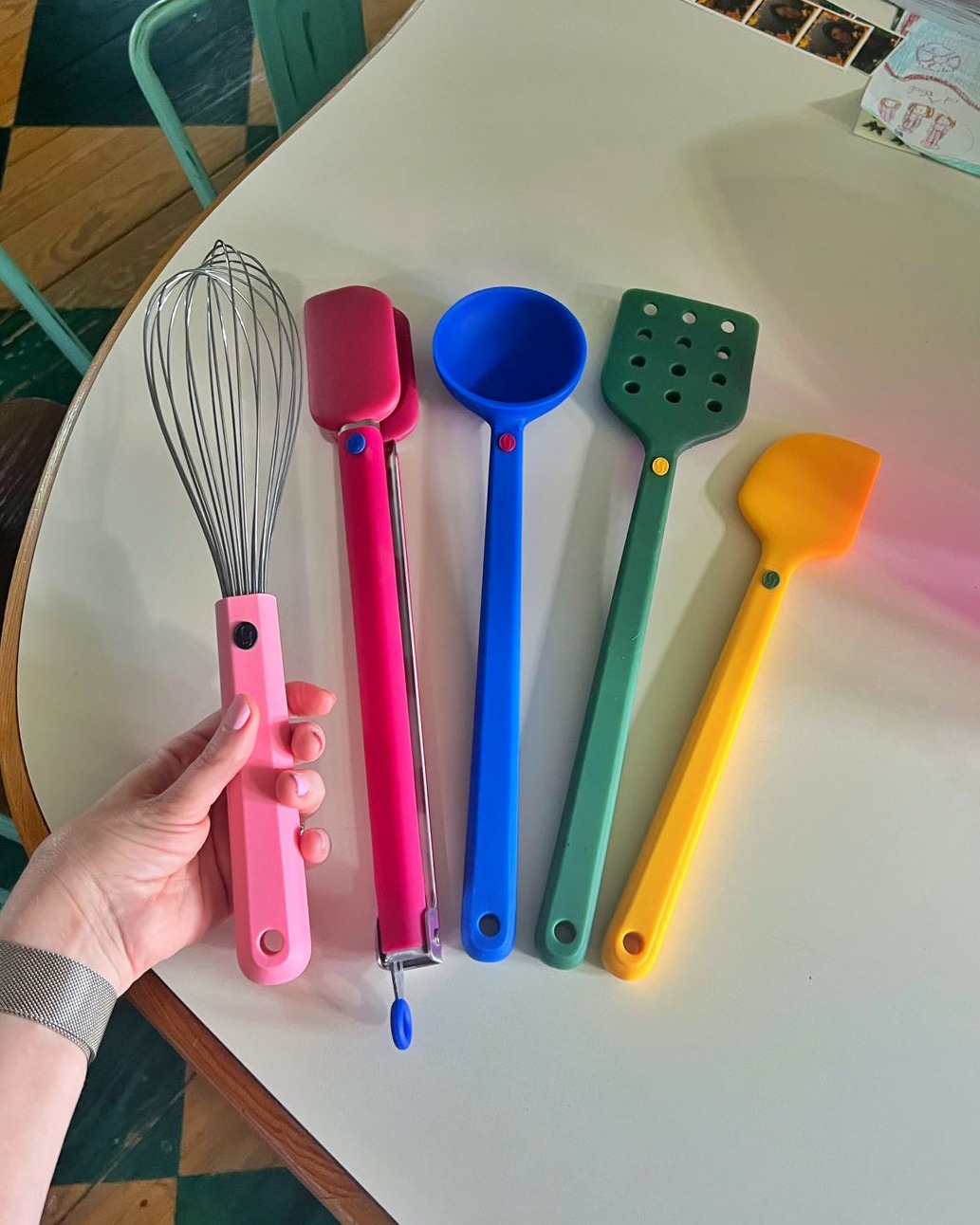 A set inspired by lollipops and rainbows — The Great Tool Family includes five essential silicone utensils for stirring, scooping, flipping, and more!
