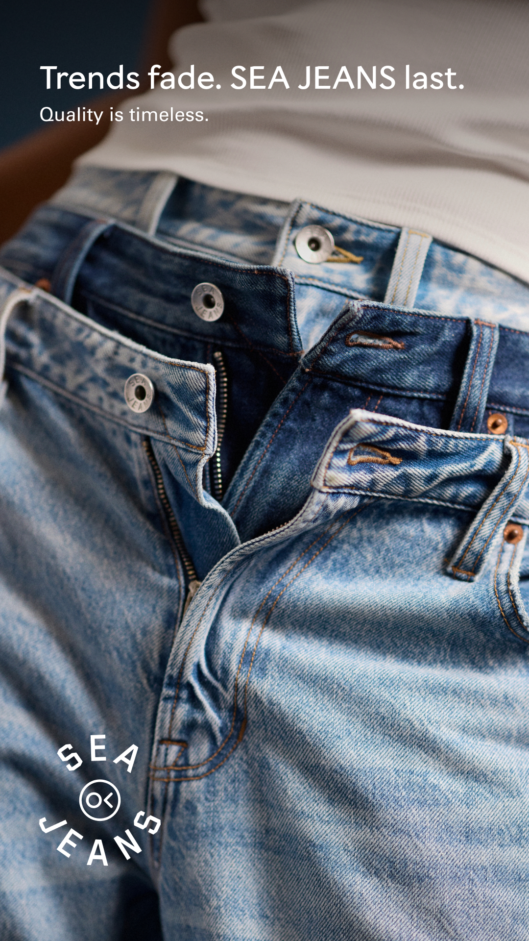 You might have noticed SEA JEANS were gone for a bit. That was on purpose. We took our time and evolved our supply chain, partnering with Candiani Mills. From there, we refit everything and upgraded every detail inside a