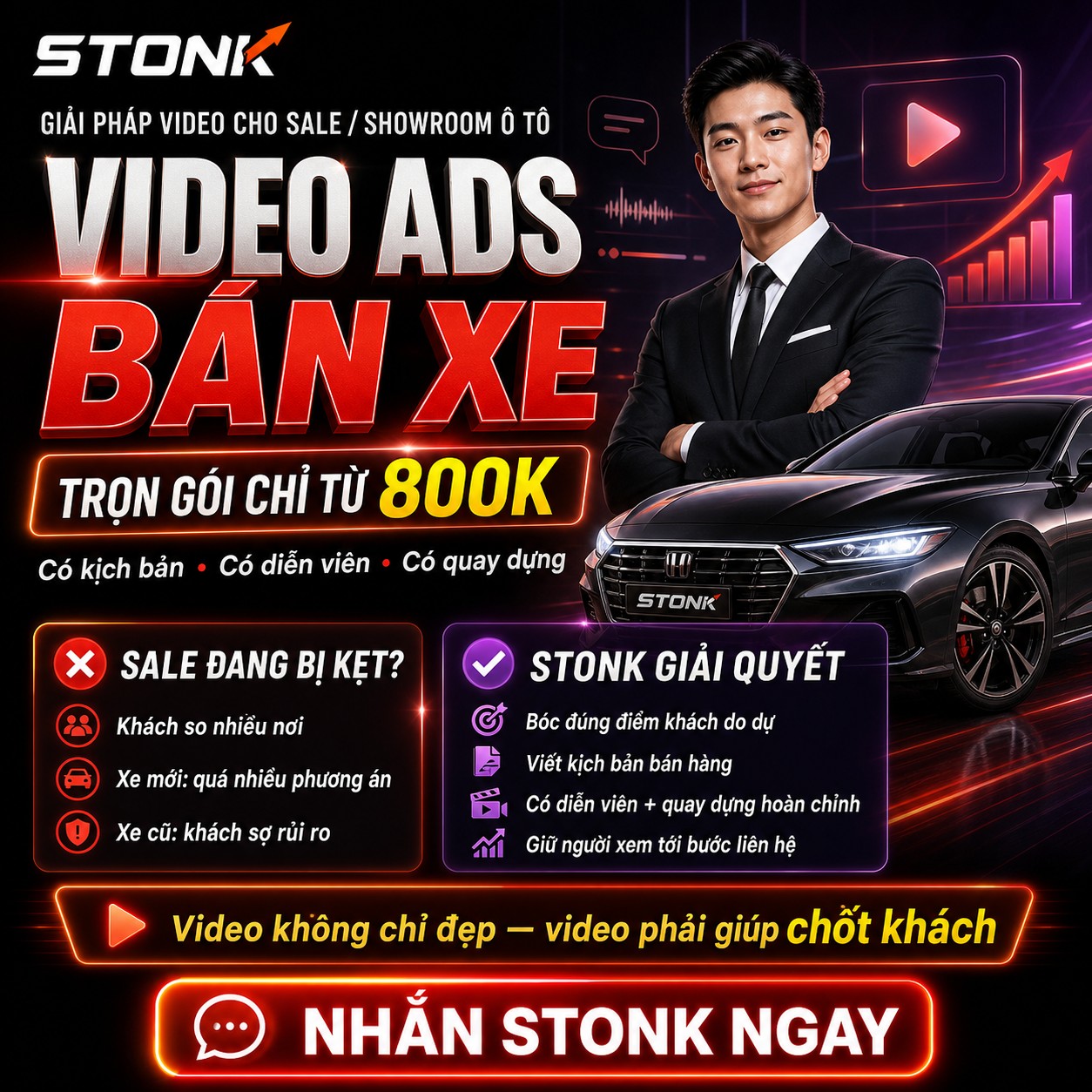Làm video bán xe ô tô 800K/video cho sale, showroom và đơn vị kinh doanh xe cần video đều để kéo khách về inbox.

Có kịch bản.
Có diễn viên.
Có quay dựng hoàn chỉnh.
Có form nội dung tối ưu để đăng Facebook, TikTok, Reel