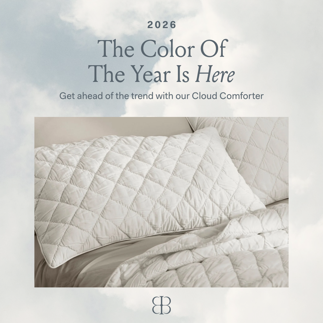 OUR SPECIALTY___We know a little something about cloud-like comfort in beautifully balanced White. The 2026 Color of the Year with the Cloud Comforter: our lightest, loftiest fill wrapped in buttery soft organic cotton f