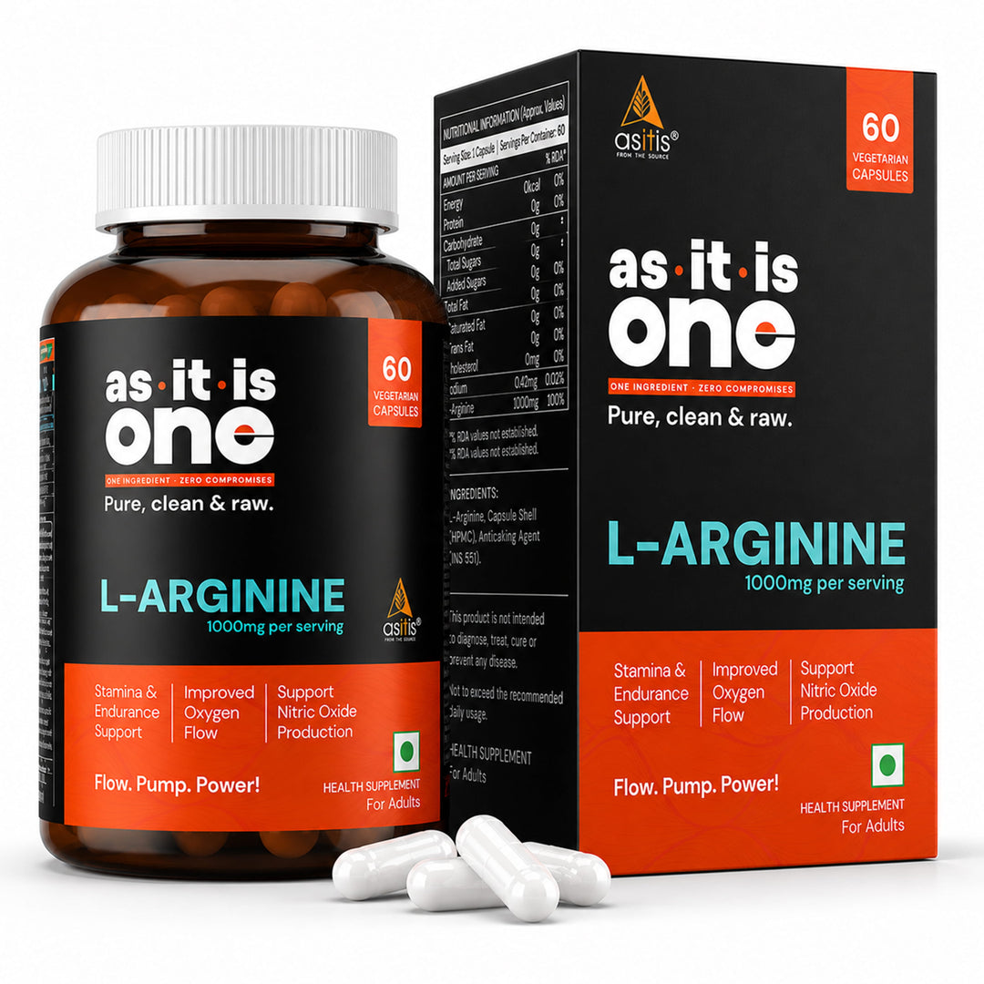 AS-IT-IS L-Arginine Capsules for Muscle Building & Endurance 1000mg - 60 counts