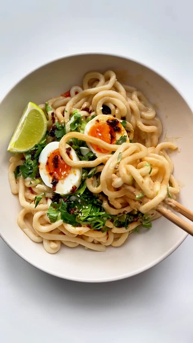 Ten minute noodles for people currently operating on survival mode 🥵

Ingredients
200g udon noodles
3 tbsp smooth peanut butter
1-2 tbsp chilli oil
1 tbsp soy sauce
1 tsp lime juice
1 tsp sesame oil
1-2 spring onions, sl