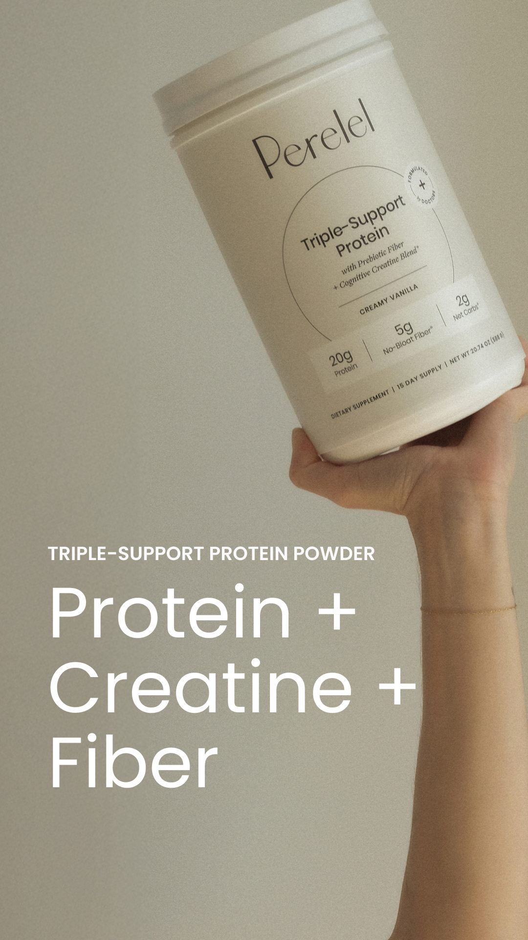 Our Triple-Support Protein checks all the boxes:

✔️ 20g clean pea protein
✔️ 5g low-FODMAP prebiotic fiber
✔️ 3g creatine for cognitive support*
✔️ Zero added sugar and no stevia
✔️ Safe for pregnancy and breastfeeding
