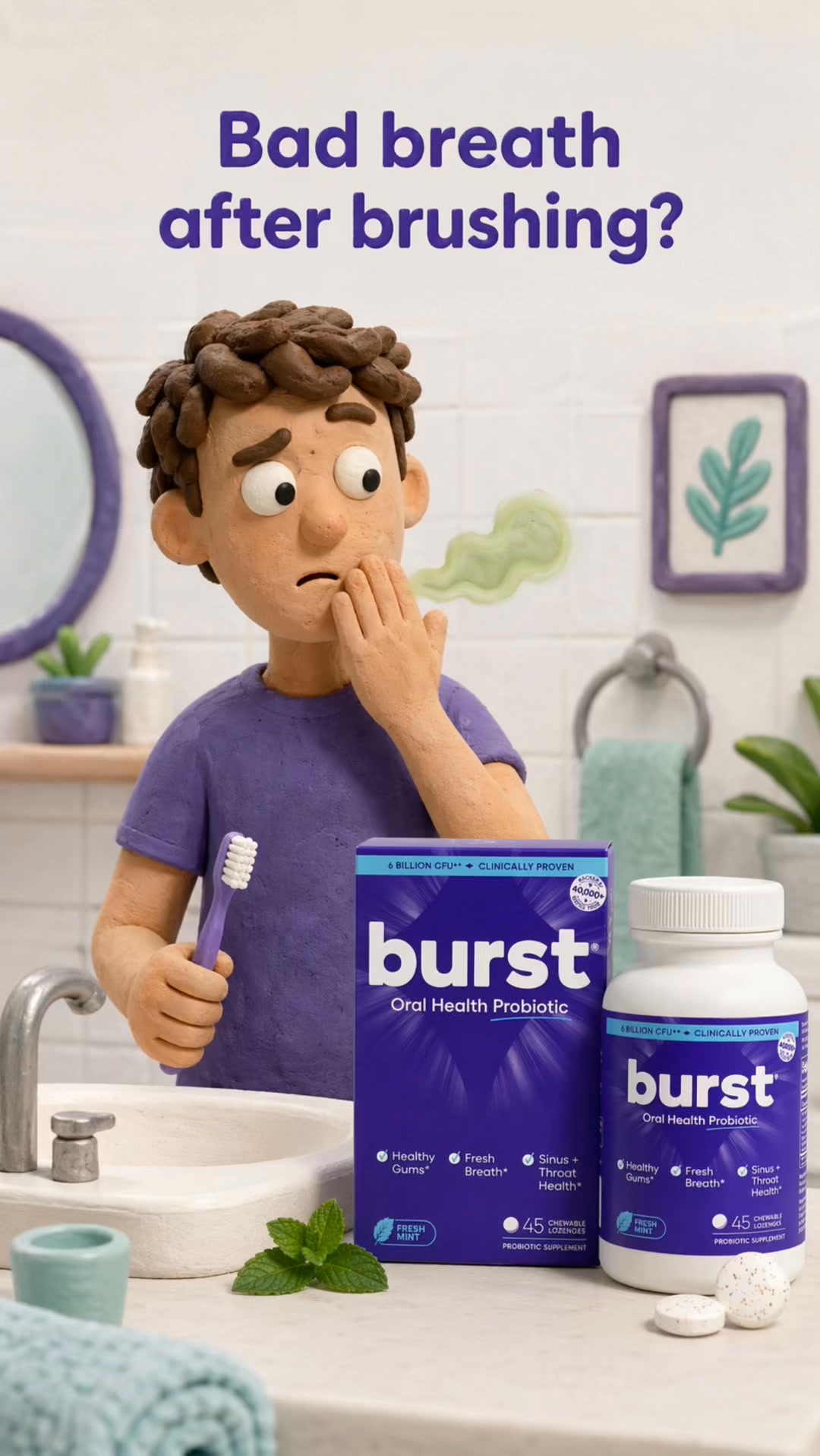 Made to fight bad breath at the source 🦷✨ Developed with insights from 40,000+ dental pros, BURST Oral Probiotics rebalance your oral microbiome for long-term freshness.