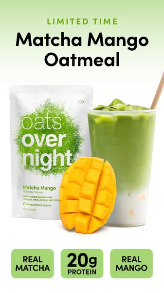 Matcha Mango oatmeal with 20g protein.