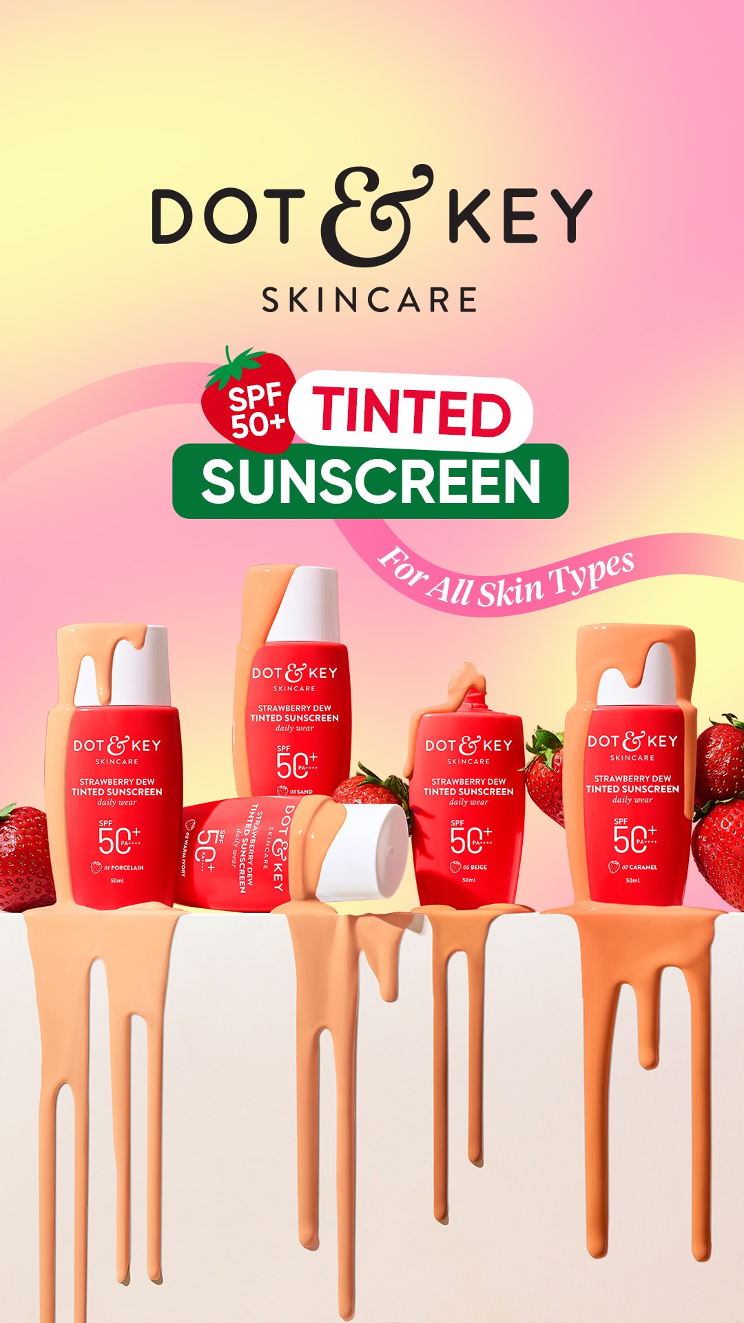 New Launch Alert‼️
Ultra-light SPF 50+, PA++++ tinted sunscreen
🤩 Comes in 5 flexible shades
⭐️ Non - Oily natural finish
😊 Checks tanning and reduces dark spots

Why Dot & Key? 
✅ Clinically Proven Results
✅ Dermatologi