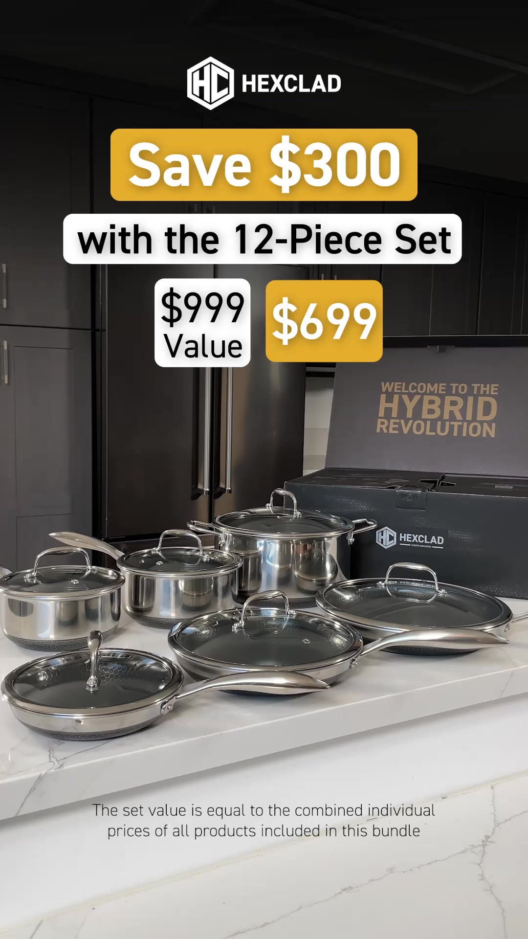 Save yourself HUNDREDS with HexClad's bestselling 12-Piece Set.

There's a reason why HexClad hybrid cookware has over 50,000 5-star reviews. Its patented hybrid technology combines the ease of nonstick, the searing powe