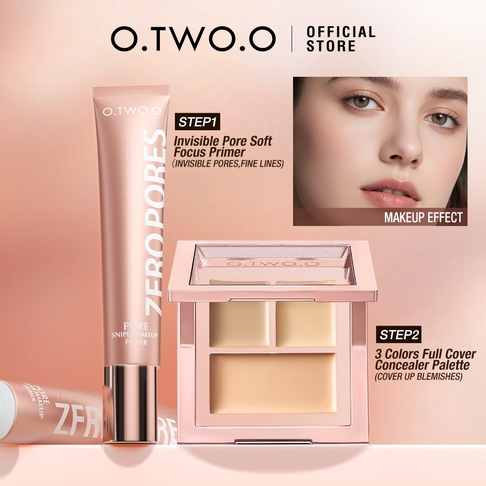 O. tWO. o  Face Makeup Set 2pcs Makeup Primer + 3 Color Creamy Concealer Palette Oil Control Lasting