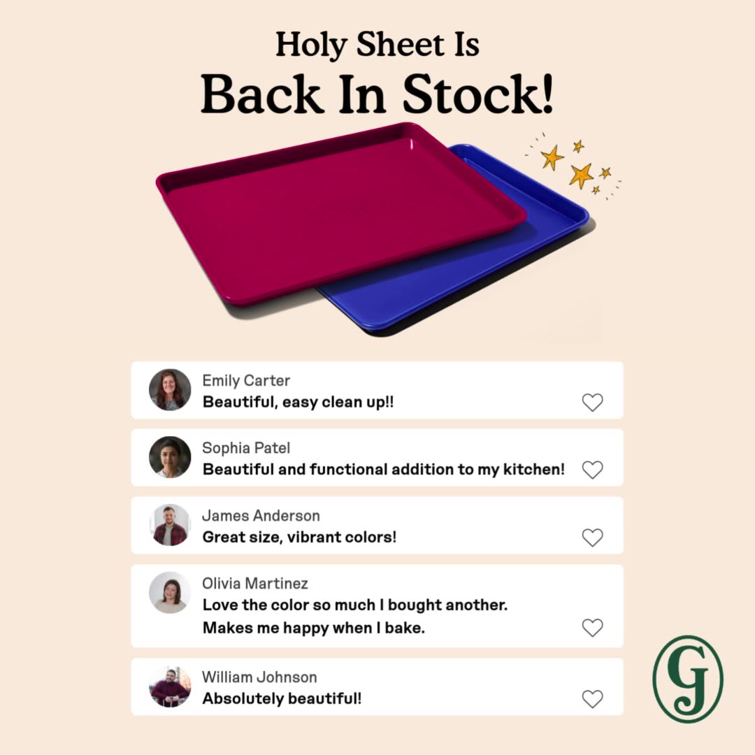 Holy Sheet is our top seller — for good reason. It’s oven-safe, dishwasher-safe, and comes in five electric colors that you can carry straight to your table. Get yours today!
