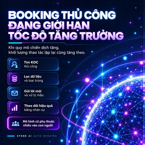 STONK AI AUTO BOOKING: BƯỚC CHUYỂN TỪ CÔNG CỤ HỖ TRỢ SANG HỆ THỐNG AI TRỰC TIẾP VẬN HÀNH BOOKING KOC
STONK chính thức đưa AI Auto Booking vào vận hành, đánh dấu bước phát triển mới của hệ thống STONK AI BOOKING: từ một n