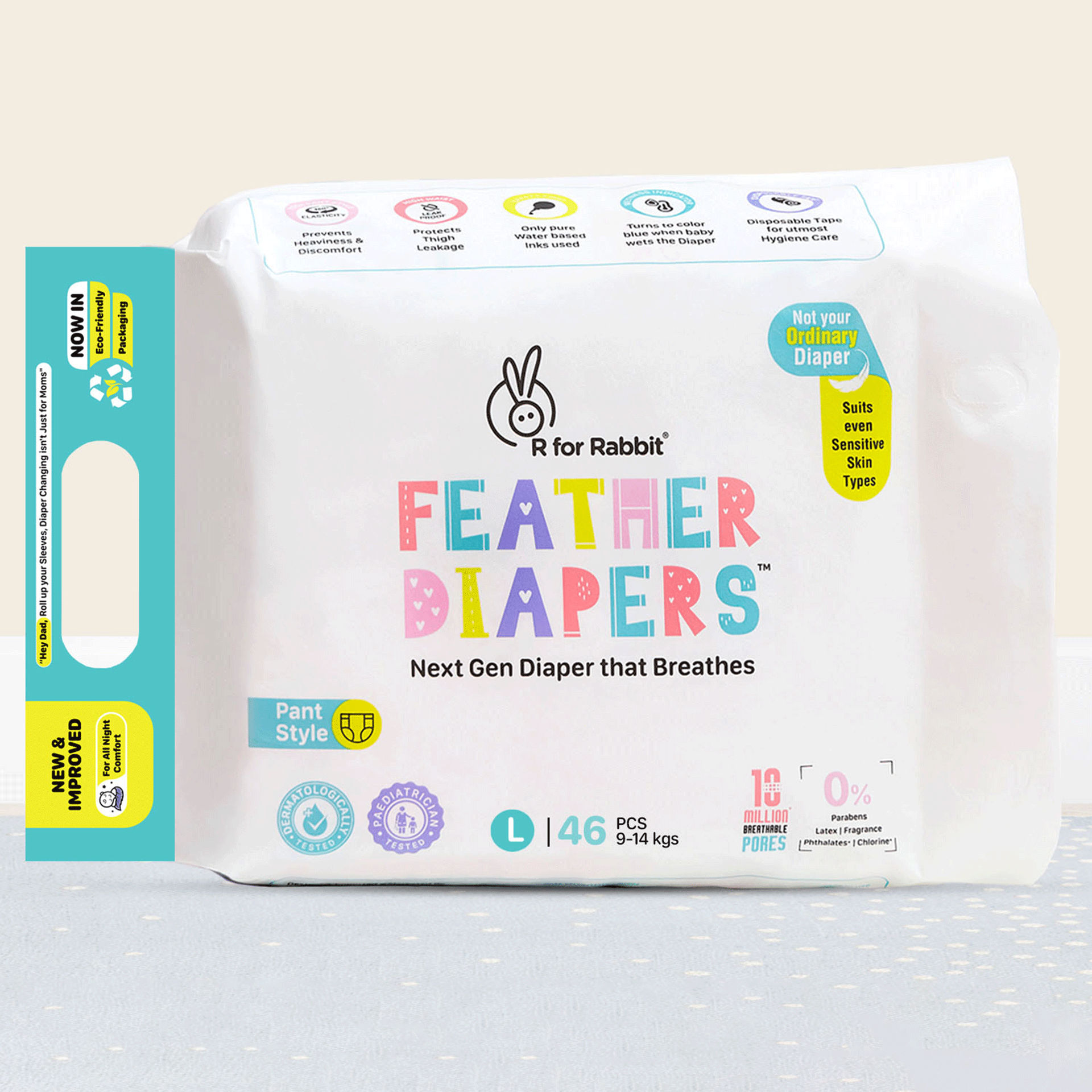 R for Rabbit Pant Baby Feather Diaper (L; 9-14 Kg; 46 Pieces)