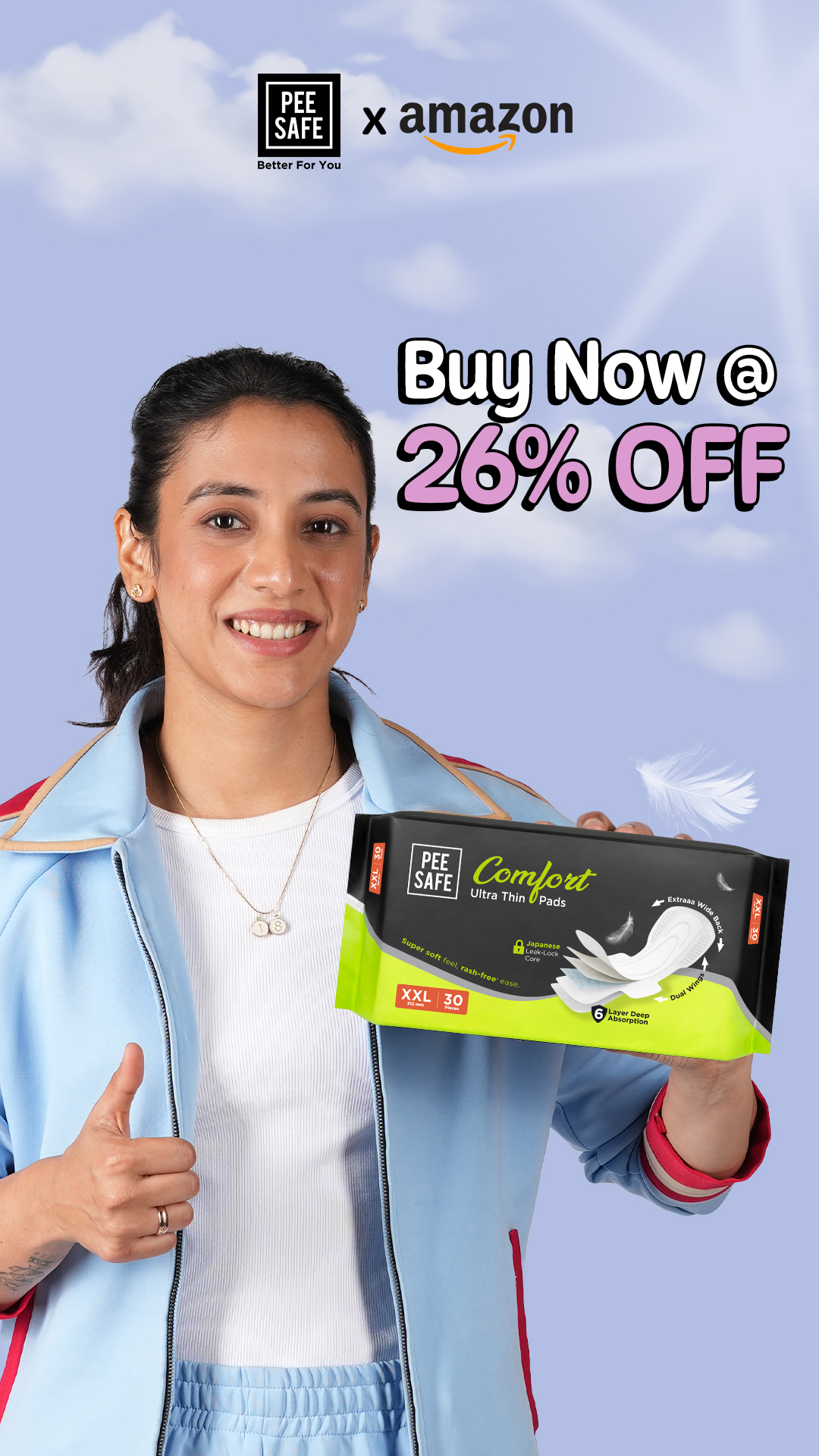 Cottony-soft, ultra-thin pads with dual wings. Extra long, toxin-free protection for all-day comfort without irritation.
Pee Safe Comfort Ultra Thin Sanitary Pads - Shop Now on Amazon.