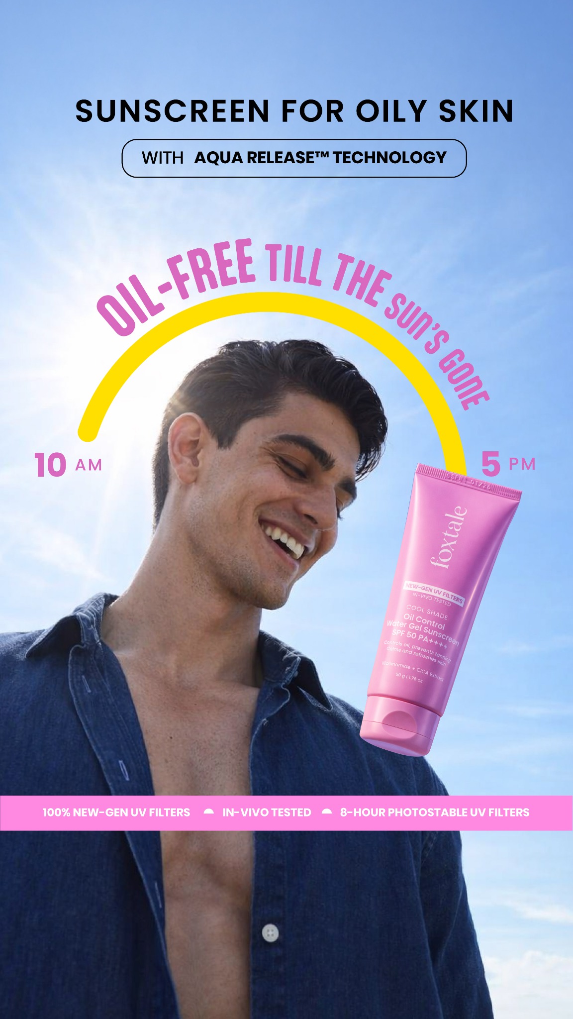 Your skin faces the sun from 10 to 5.

Give it powerful protection with our ultra-light Aqua-Gel Sunscreen SPF 50 PA++++.