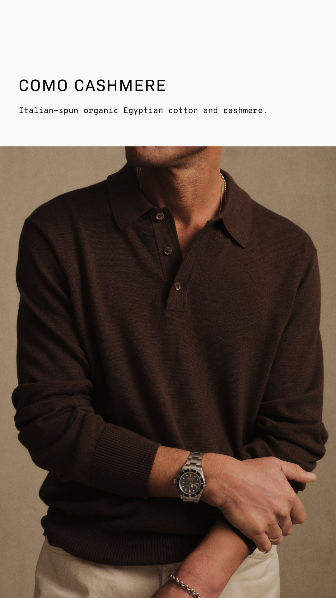 Italian-spun organic Egyptian cotton and cashmere.