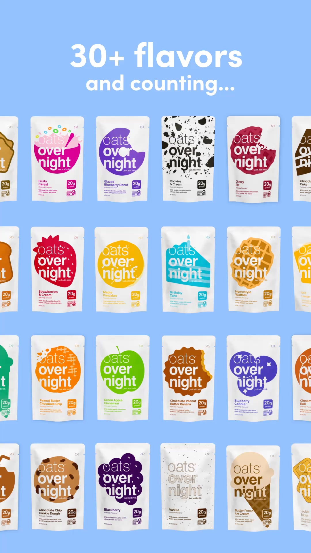 Oats Overnight. 20g protein. 30+ flavors.
