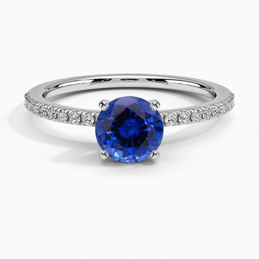 Blue Sapphire Ballad Half Coverage Engagement Ring (1/8 ct. tw.) - 18K White Gold