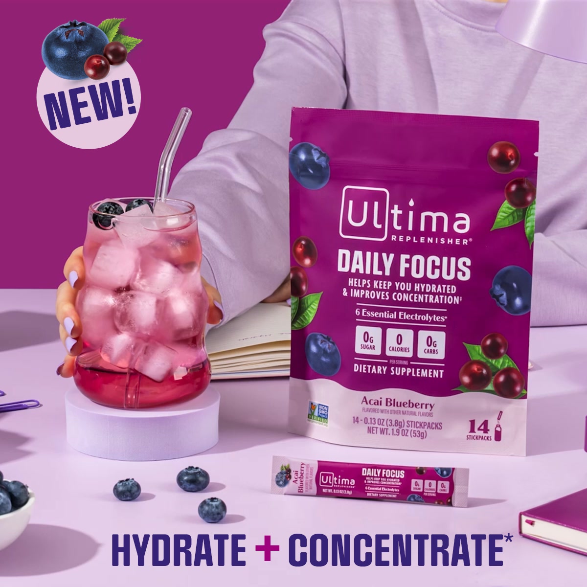 Ultima Daily Focus is electrolytes + natural caffeine from green tea extract, clinically shown to improve focus and concentration.*

*These statements have not been evaluated by the U.S. Food & Drug Administration. This 
