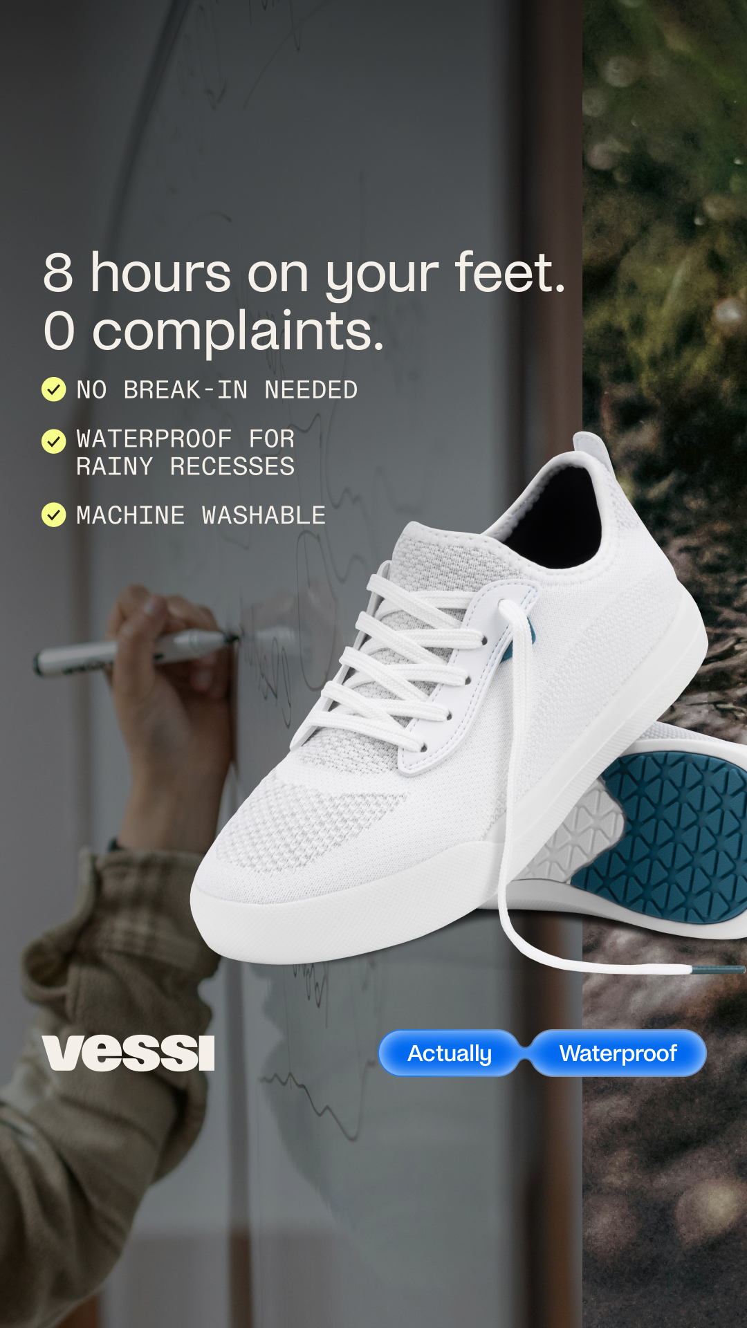 Teachers deserve shoes that last all day. Actually waterproof. No break-in needed.