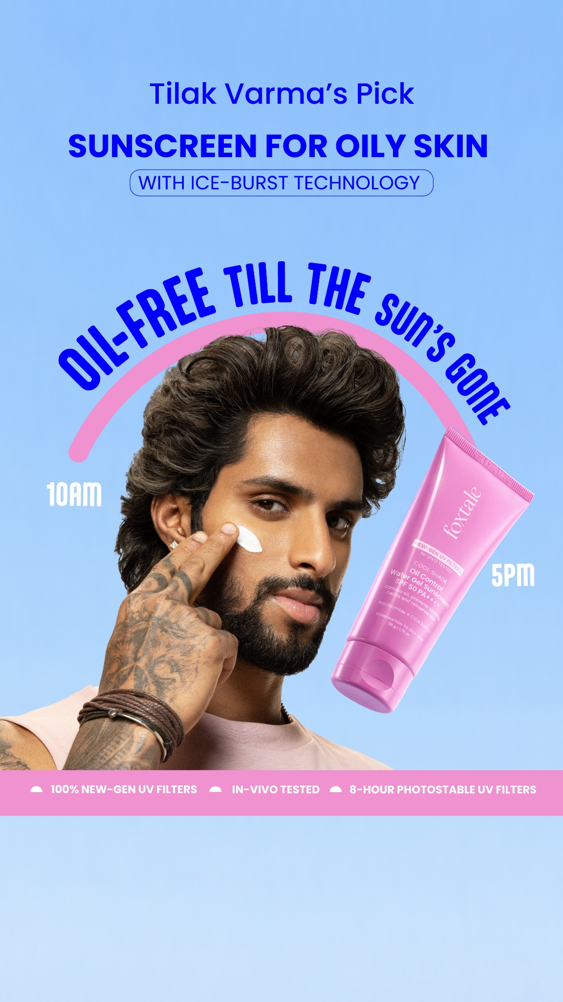 Tired of greasy sunscreens?

Switch to Tilak Verma’s pick—an oil-free aqua-gel SPF 50 that feels weightless and keeps your skin matte, protected, and fresh all day.
