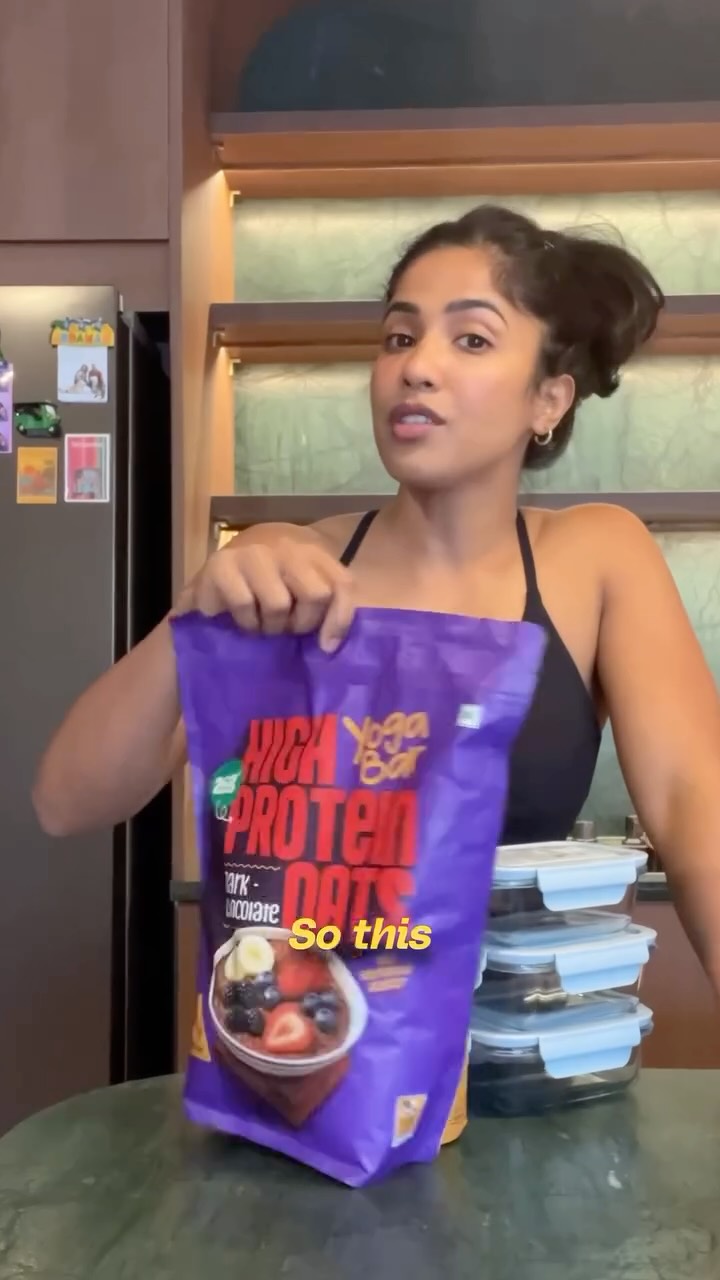 Life’s been a little chaotic lately and This high-protein oats from @yogabars.in has been my go-to pre-workout.

I prep it the beforehand with about 250 ml milk, refrigerate it, and top it with berries, nuts and seeds. B