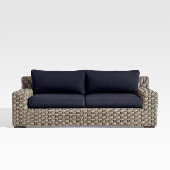 Abaco 83" All-Weather Wicker Outdoor Sofa with Canvas Navy Sunbrella® Cushions