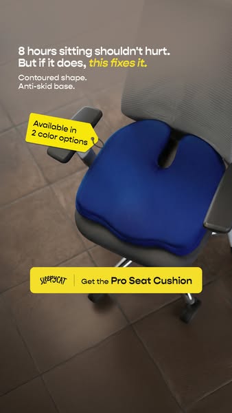 The Pro Seat Cushion features an ergonomic U-shaped cutout to relieve tailbone pressure on any chair or seat.