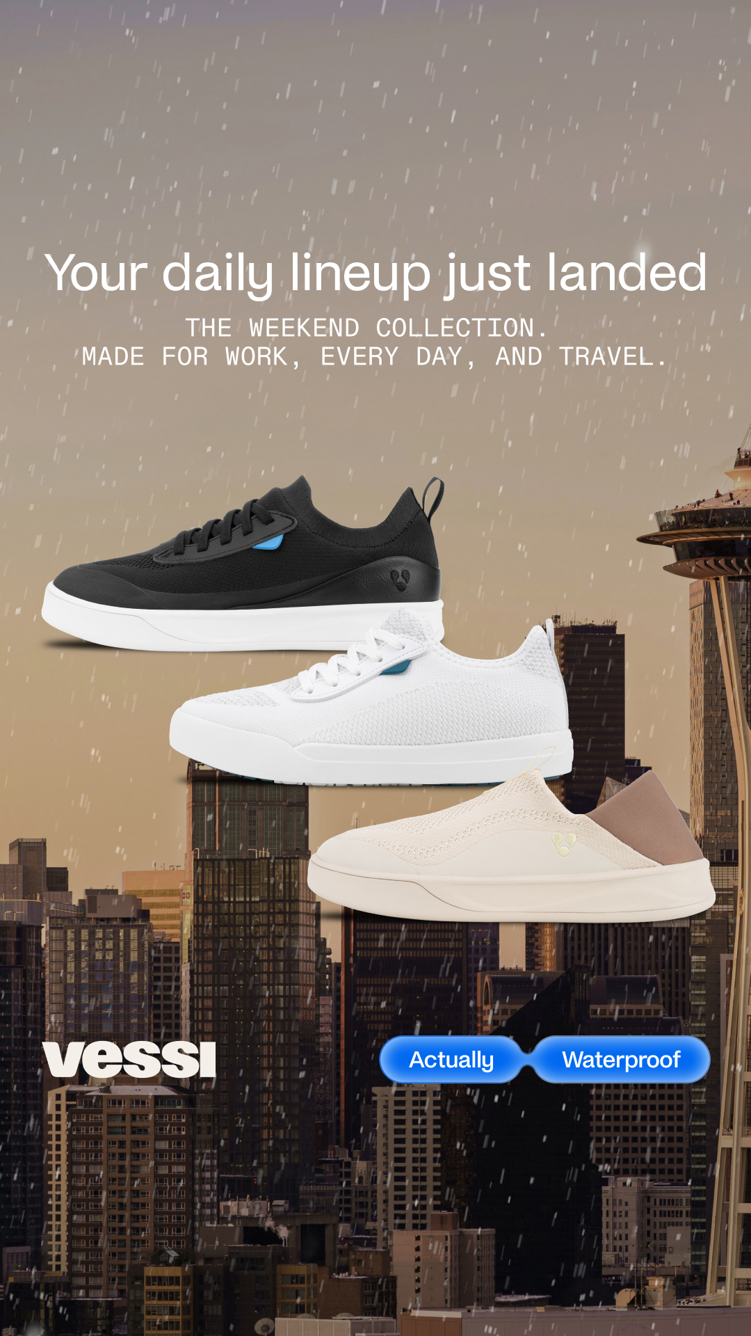 You already know the comfort. Now it's just about picking your style. The Weekend Collection has three: everyday, elevated, and slip-on. Same comfort you love — morning coffee to late dinner, every day of the week.