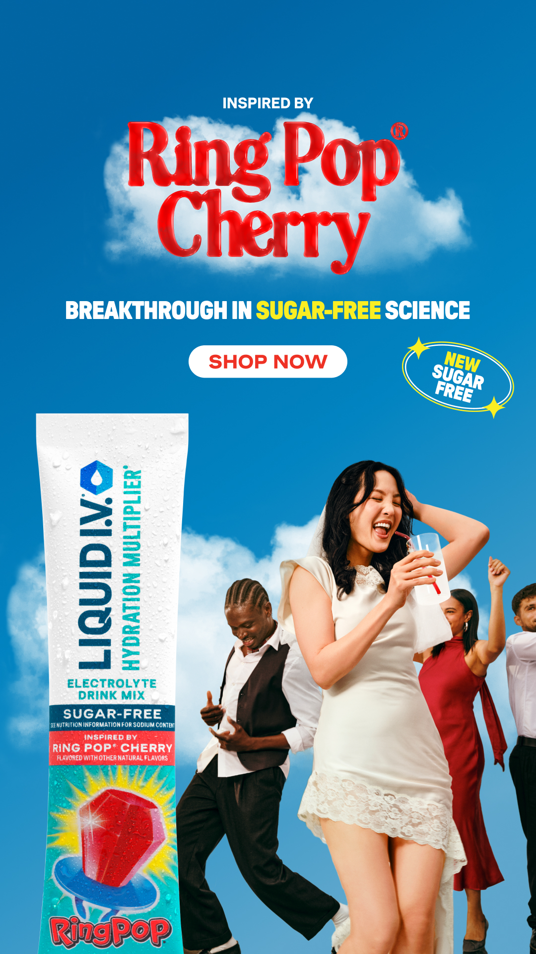 Iconic Ring Pop® Cherry flavor meets our breakthrough sugar‑free hydration science, backed by 10 clinical trials.