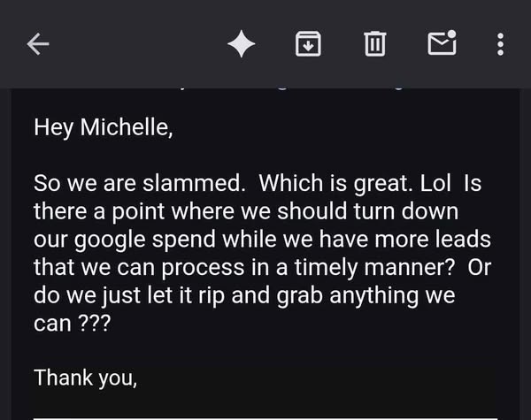 Got this email this morning.

We are far from perfect.
But this team tries.
And we care a whole hell of a lot.

There are few things that make me happier than seeing our team make this kind of impact on someone's busines