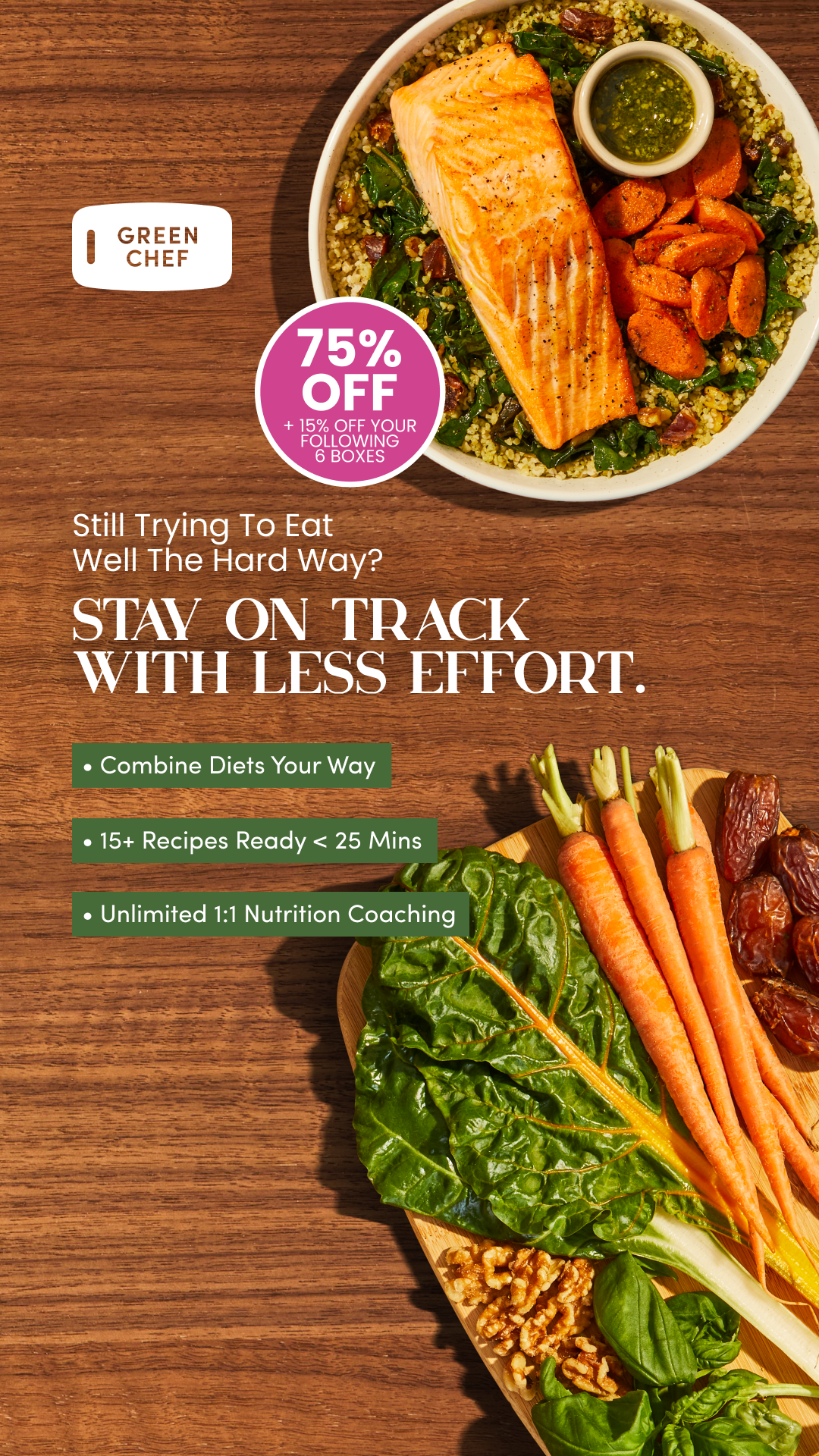Ready to mix up your meals? Green Chef brings farm-fresh flavors and clean recipes to your door. Get 75% Off + 15% Off your following 6 Boxes