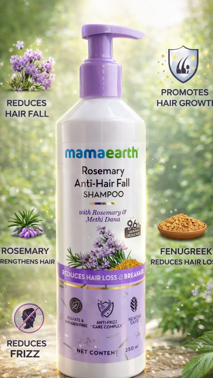 Stronger roots, happier hair.
Powered by rosemary & methi for less hair fall and more shine. 💜 #mamaearth #rosemaryshampoo #strongerhair #haircareroutine #hairfallcontrol