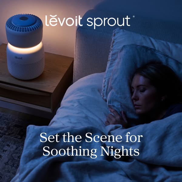 Promote rest with clean air, calming ambient sounds, and a relaxing night light with Levoit Sprout®.