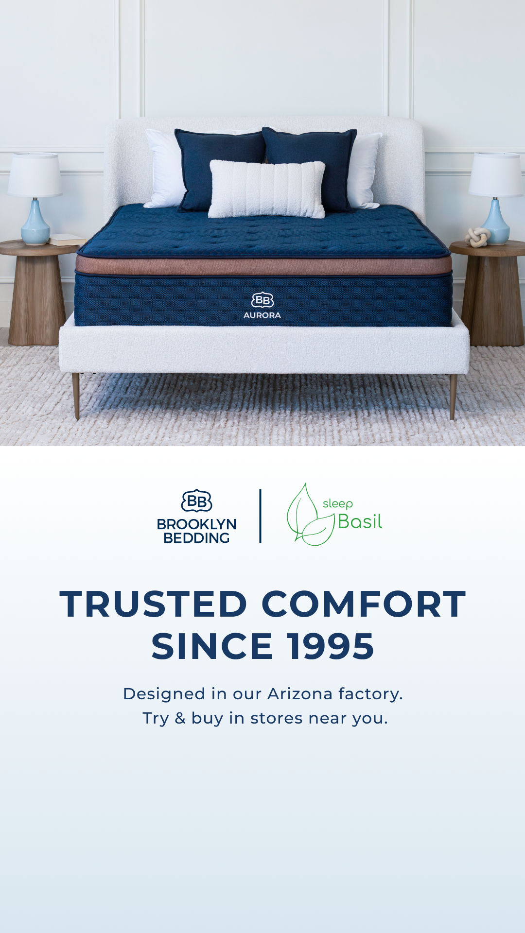 Try our award-winning Brooklyn Bedding mattresses in-store at Sleep Basil in Denver! Visit a partner showroom near you.