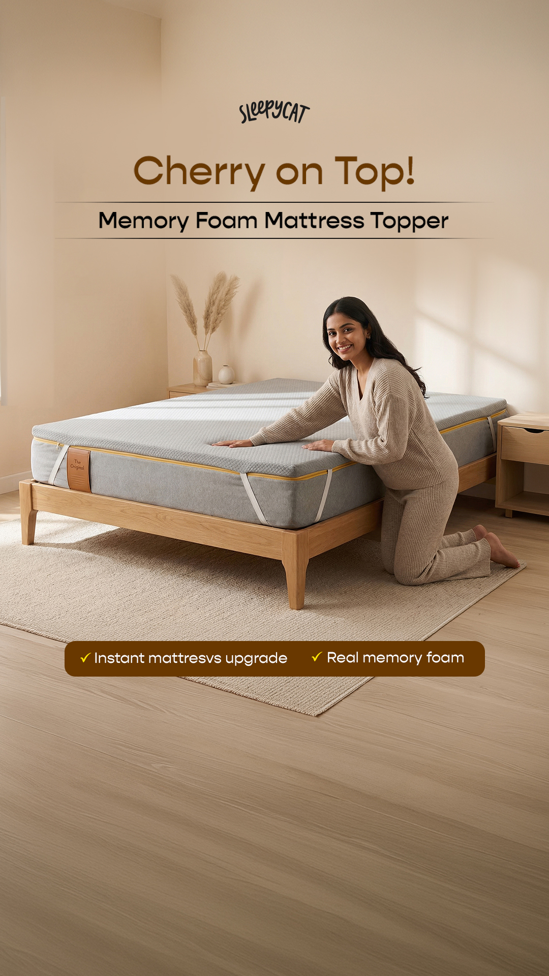Transform your sleep with SleepyCat's premium Memory Foam Topper. Experience optimum comfort and pressure relief while extending mattress life. Wake up refreshed & free from aches.